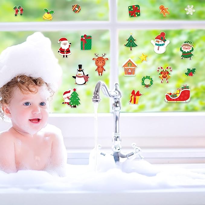 40 PCS Christmas Thick Gel Clings Winter Christmas Window Gel Clings Decals Stickers for Kids Toddlers and Adults Home Airplane Classroom Nursery Holiday Party Supplies Decorations