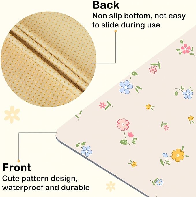 Splat Mat for Under High Chair 42 x 42 Inch Waterproof Baby Splash Mat with Non Slip Bottom Reusable Portable Highchair Mat for Floor Food Catcher for High Chair, Yellow Pink Floral