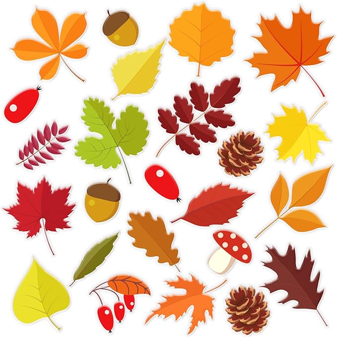 20 PCS Fall Thick Gel Cling Autumn Leaves Window Gel Clings Decals Stickers for Kids, Toddlers and Adults Home Airplane Classroom Nursery Thanksgiving Party Supplies Decorations Removable and Reusable