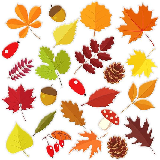 20 PCS Fall Thick Gel Cling Autumn Leaves Window Gel Clings Decals Stickers for Kids, Toddlers and Adults Home Airplane Classroom Nursery Thanksgiving Party Supplies Decorations Removable and Reusable