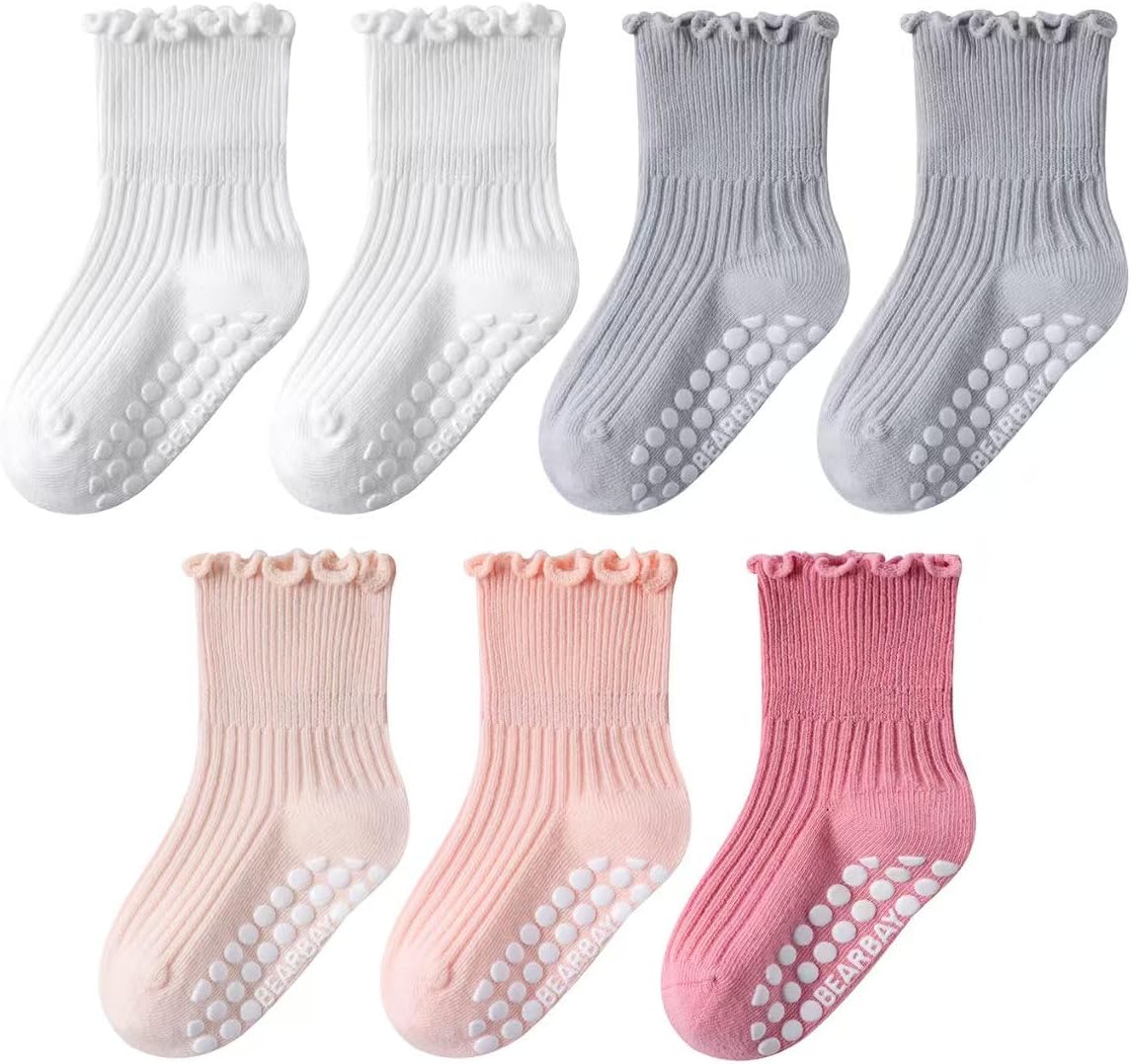 Baby Non Slip Ankle Socks with Grippers for 0 Months-7 Years Old Walking Socks