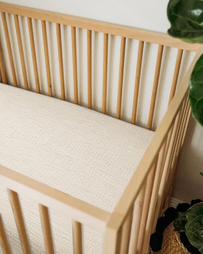Mini Crib Sheets for Baby, Fitted Pack N Play Mattress and Mini Cribs 24" x 38", Neutral Muslin Cotton Mini Crib Mattress Sheet with Boho Style, Soft and Breathable Comfort (Cream)