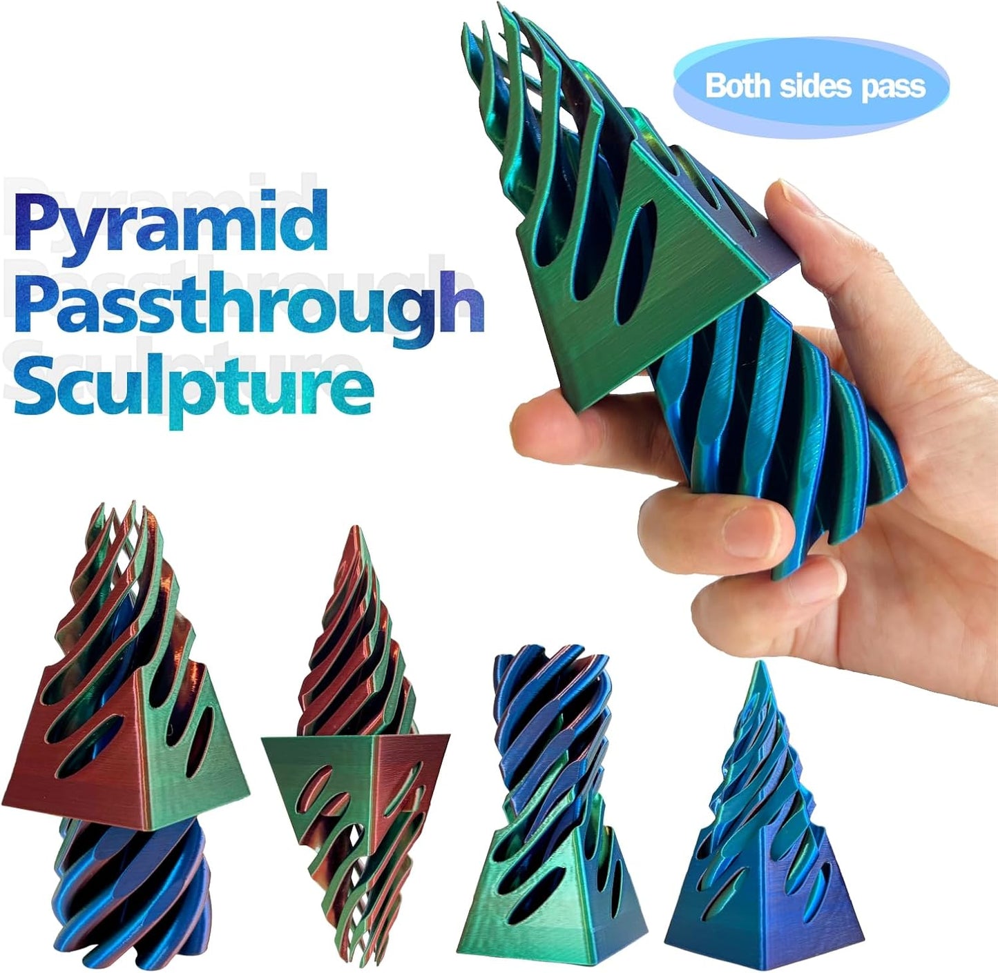 Impossible Pyramid Passthrough Sculpture-3D Printed Spiral Cone Fidget Toy, Pass Through Pyramid Fidget Toy, Vortex Thread Illusion Desk Toy for Adult, 4inch Helix Screw Fidget Toy for Stress Relief