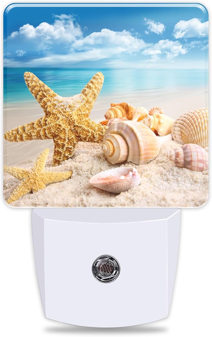 Starfish Seashells Beach Night Lights Plug into Wall for Girls Boys Room, Night Lights LED Lamp with Dusk to Dawn Sensor Nightlight for Bedroom Kitchen Bathroom Hallway Home Wall Decor