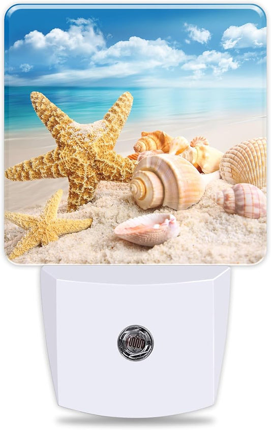 Starfish Seashells Beach Night Lights Plug into Wall for Girls Boys Room, Night Lights LED Lamp with Dusk to Dawn Sensor Nightlight for Bedroom Kitchen Bathroom Hallway Home Wall Decor