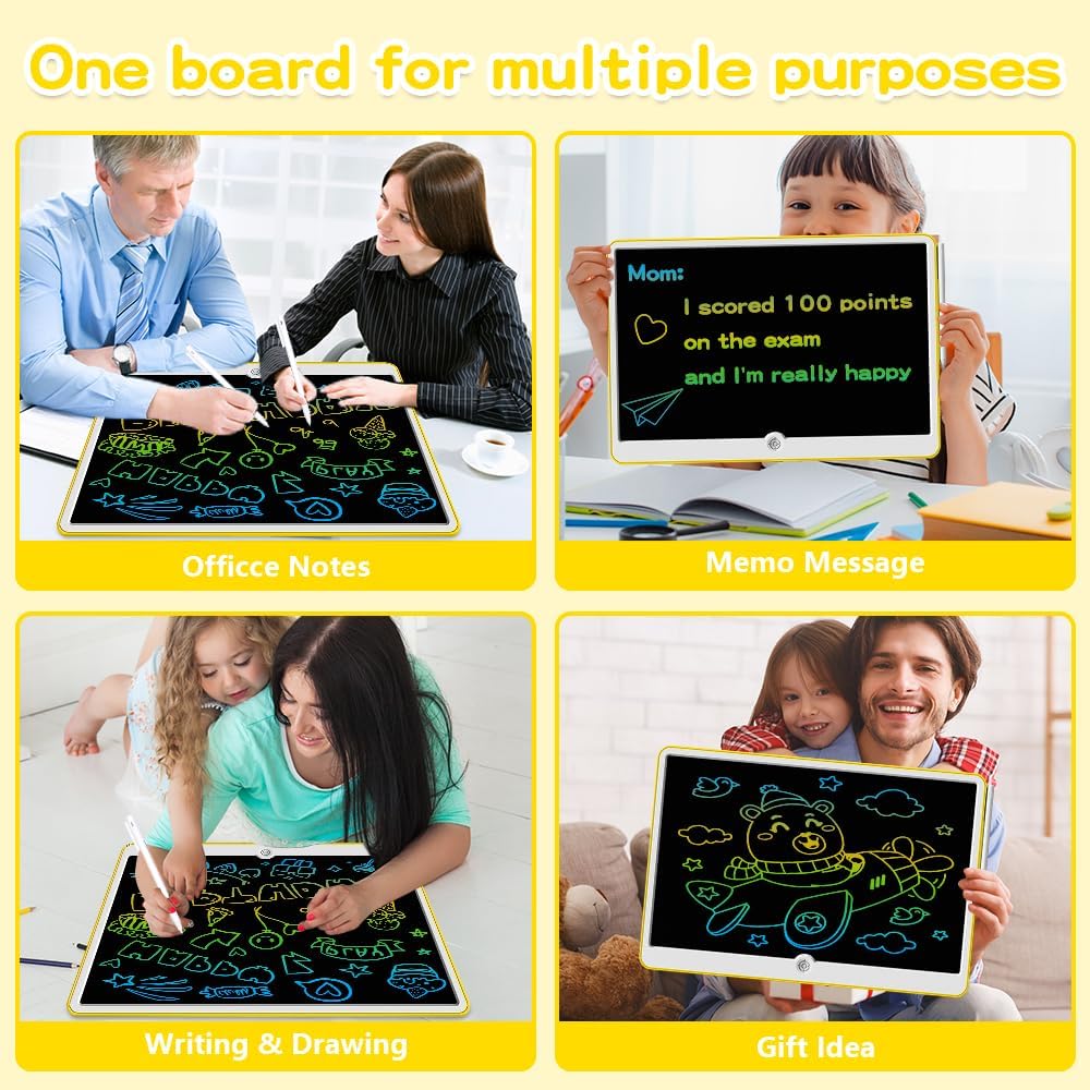 19 Inch LCD Writing Tablet with Stylus Pen, Reusable Doodle Board for Kids Ages 3-9, Type-C Rechargeable Drawing Pad, Educational Travel Toy for Boys and Girls Birthday & Holiday Gifts Yellow