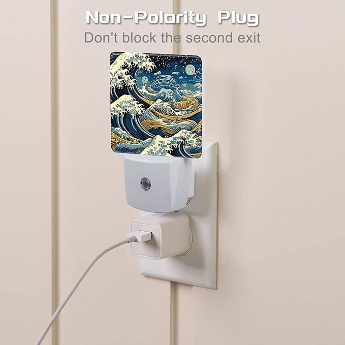 Blue Ocean Waves Night Light for Kids, Rough Sea Waves Night Light Plug in with Dusk to Dawn Sensor, 0.5w Energy Saving Sleep Friendly Nightlight for Hallway Stairway Kitchen Bedroom