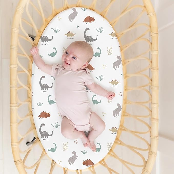Stretch Fitted Bassinet Sheet Set BROLEX 2 Pack Cradle Sheets for Bassinet Pad/Mattress,Unisex Boys Girls,Ultra Soft,Cute Dinosaurs