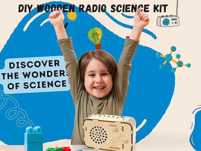 Wooden FM Radio Kit FM 88-108MHz - Science Experiment and Educational Project STEM Kit