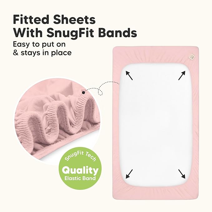 2-Pack Waterproof Baby Crib Sheets for Boys, Girls - 52x28 Viscose Derived from Bamboo Toddler Bed Sheet Neutral, Fitted Crib Mattress Protector Cover for Baby Bedding, Soft & Gentle (Rose)