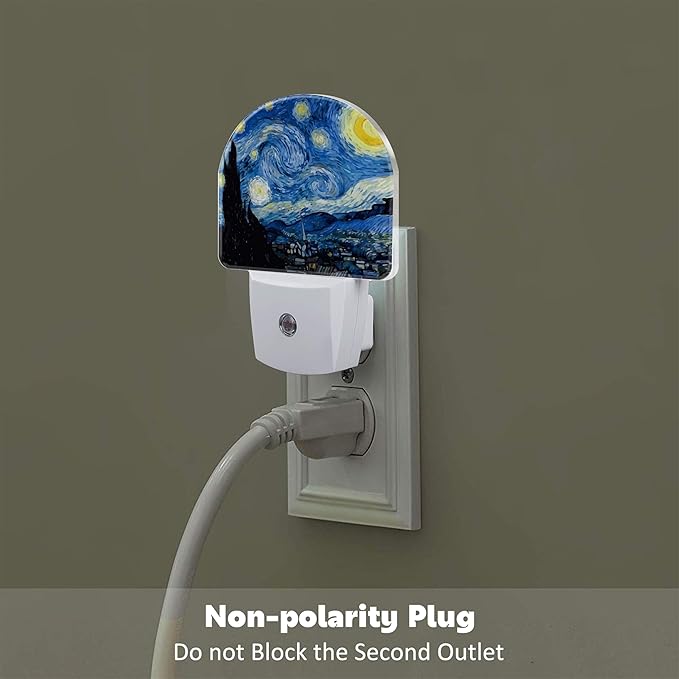 Starry Night Night Light Plug into Wall, Impressionist Oil Painting Dusk to Dawn Night Light Plug in,0.5w Energy Saving Sleep Friendly NightLight for Kids Boys Girls Home Decor