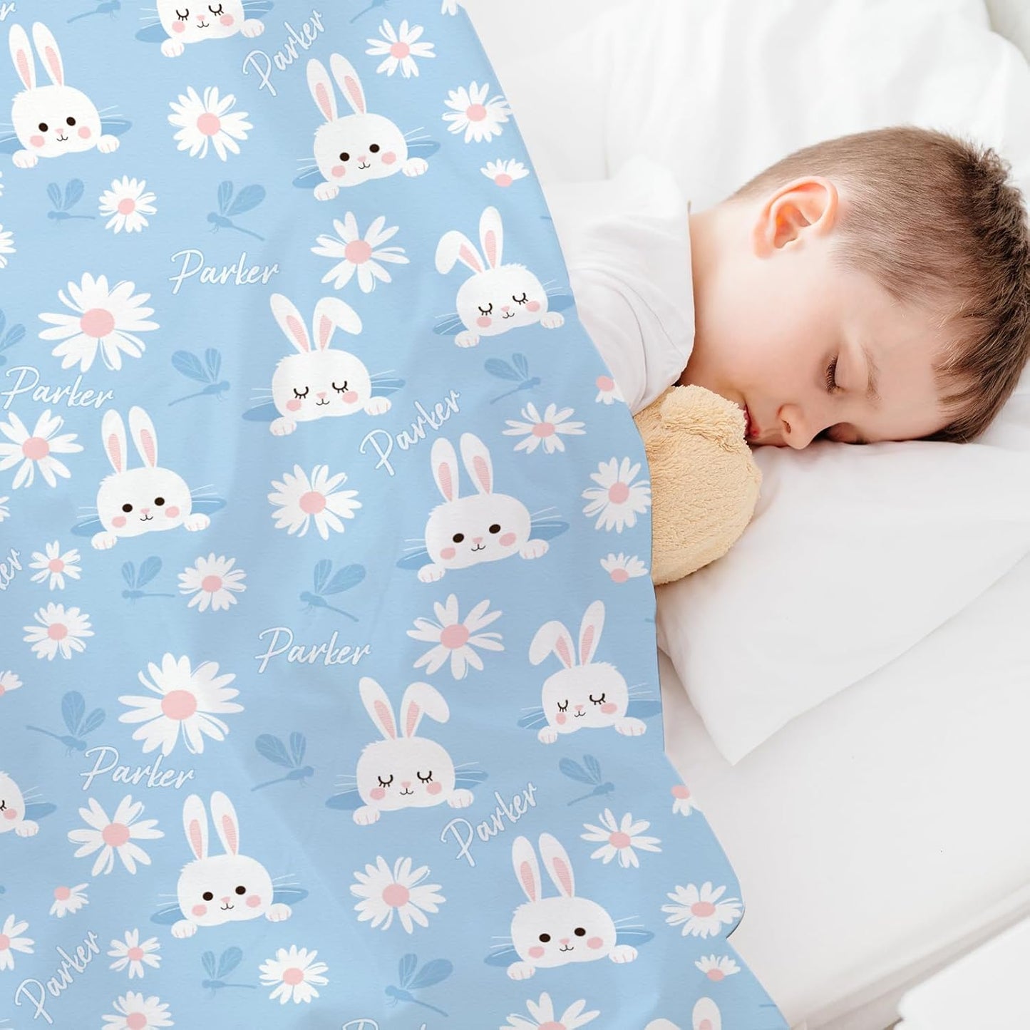 Personalized Baby Blanket with Name, Custom Floral Name Cute Rabbit Blanket Toddler Girls Soft Flannne Swaddling Blankets Customized Memorial Gift from Nane Grandma for Infant Newborn Shower