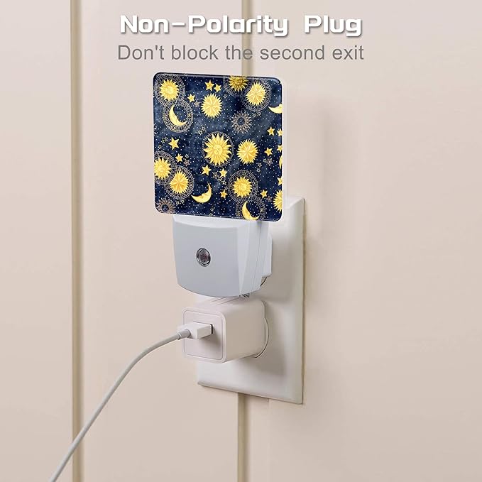 Retro Moon and Sun Night Light, Colorful Zodiac Dusk to Dawn Night Light Plug in,0.5w Energy Saving Sleep Friendly NightLight for Kids Boys Girls Home Bedroom Living Room Decor