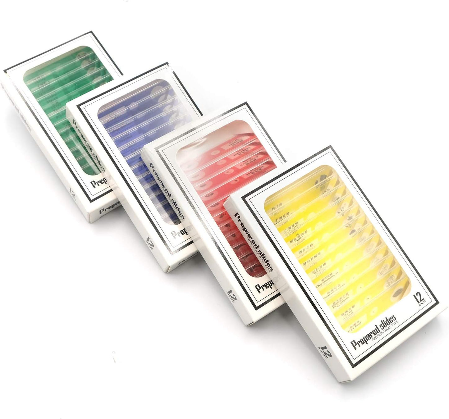 48pcs Prepared Plastic Microscope Slides Biological Specimen with 4 Boxes for Children Student Enlighten Education