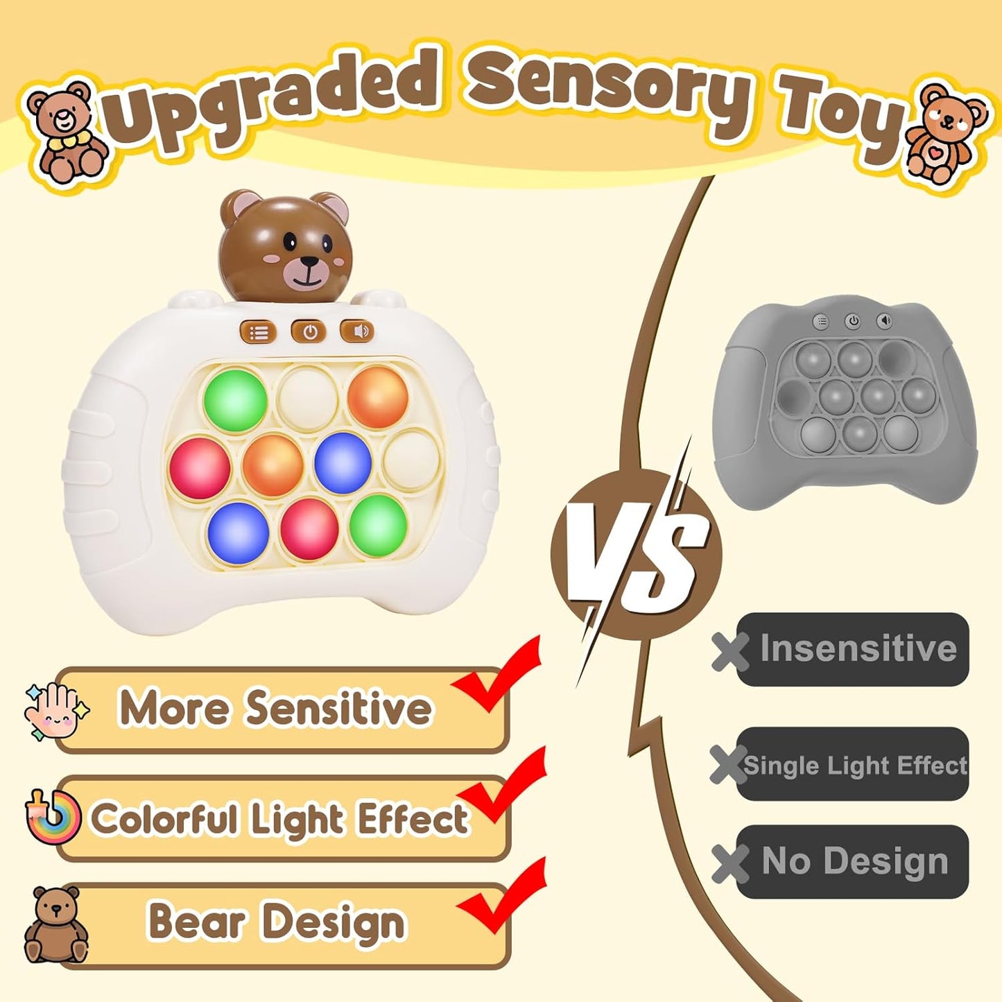 Pop Fidgets Kids Games Toys: Colorful Light Up Fast Push Bubble Handheld Game Sensory Toys for 6 7 8 9 10 Year Old Boy Girl Birthday Gift for 6-8 3-12 Year Old Girls Boys