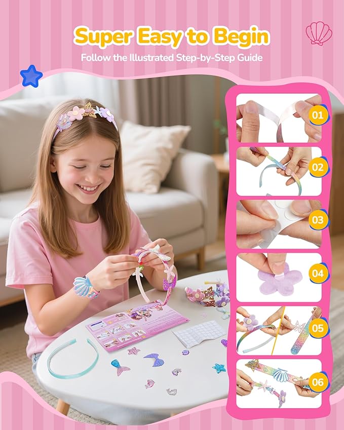 TECJOE DIY Headband Making Kit, Including Headbands & Slap Bracelets, DIY Hair Accessories Set, Arts and Crafts Gifts for Girls, Girl Toys for Age 3–10
