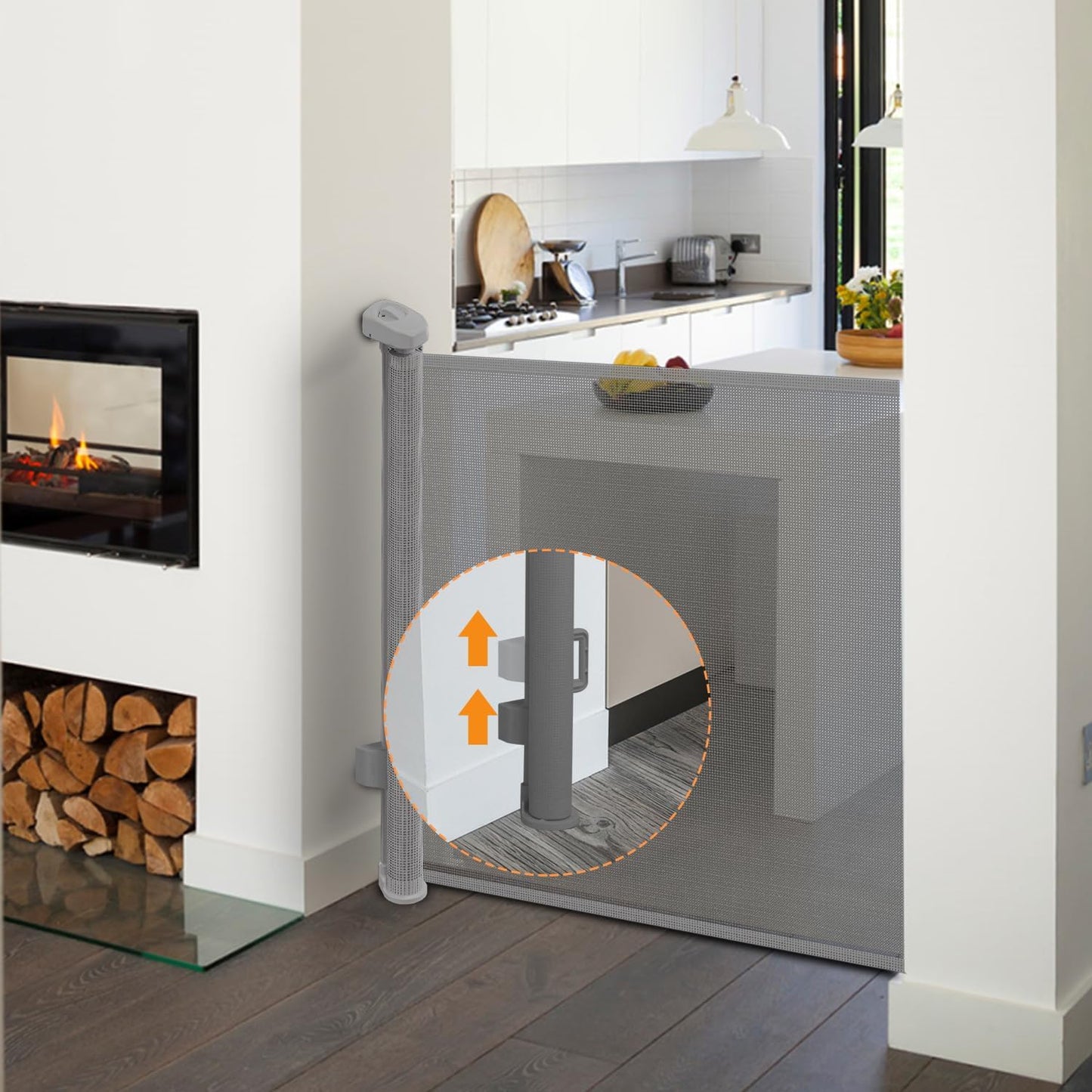 Retractable Baby Gate,Mesh Baby Gate or Mesh Dog Gate,33" Tall,Extends up to 55" Wide,Child Safety Gate for Doorways, Stairs, Hallways, Indoor/Outdoor, Grey