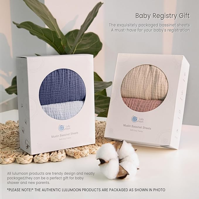 lulumoon Baby Muslin Bassinet Sheets: Cotton Bassinet Sheets Neutral for Boys and Girls - Fitted for Oval Rectangle or Hourglass