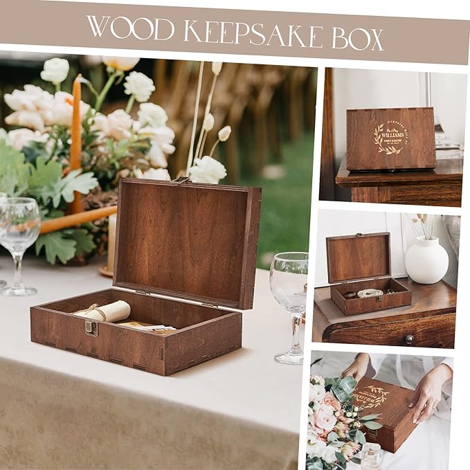 AW BRIDAL Personalized Wedding Keepsake Box with Lid, Wood Memory Storage box, Bridal Shower Gifts Anniversary Engagement Wedding Gifts for Couples Newlyweds//DK2201CPP62//