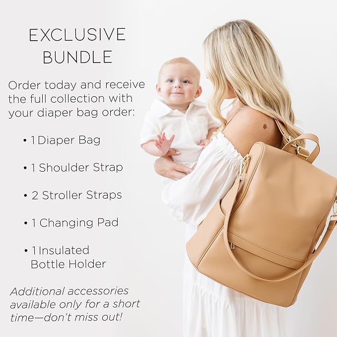 MIA + SOPHIA Leather Diaper Bag Backpack with USB Charging port, Changing Pad, Stroller Straps, and Bottle Holder (Brown Mia)