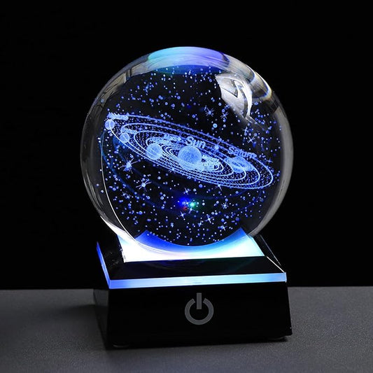 3D Solar System Model Crystal Ball 80mm 3.15inch - Outer Space Astronomy Gifts Room Decor Crystal Sphere Unique Gifts for Men Him Best Birthday Dad Physics Science Teacher Night Light Planet Lamp