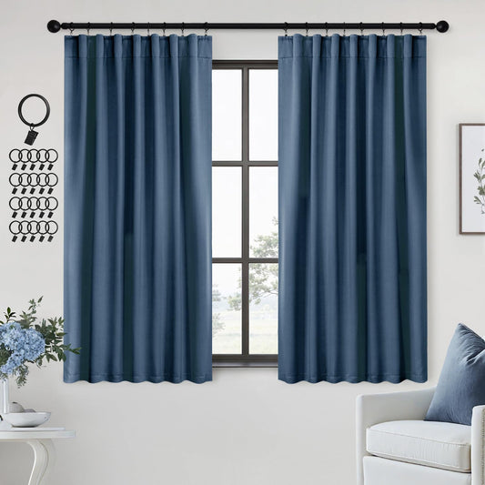 ANRODUO Back Tab Blackout Curtains for Bedroom Living Room, Rod Pocket Pinch Pleated Thermal Insulated Room Darkening Curtains 72 Inches Long 2 Panels, Stone Blue, 42 x 72 Inch