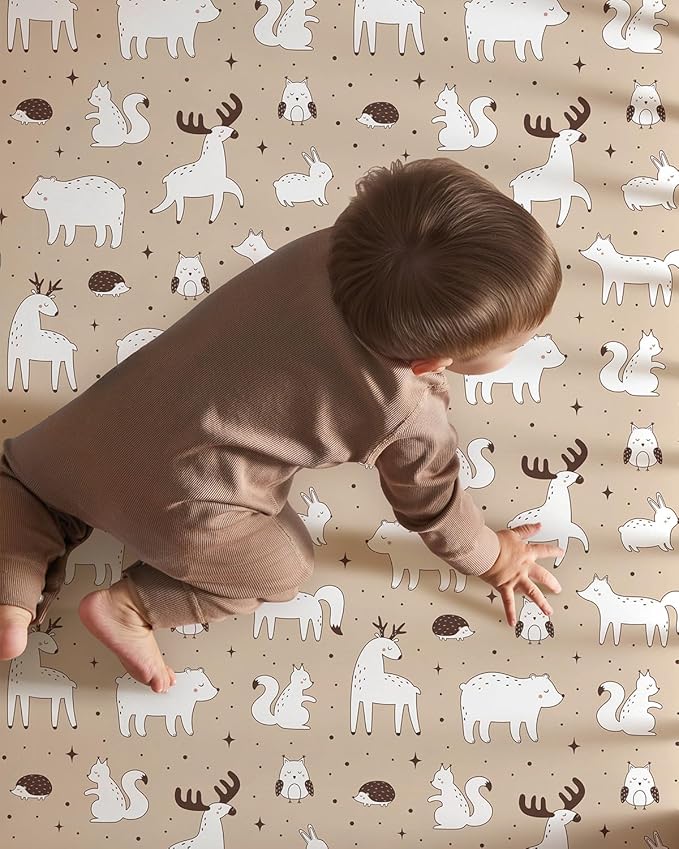 Pack and Play Sheets Fitted 3 Pack, Mini Crib Sheets for Pack N Play Mattress Stretchy Portable Playard Sheets, Soft Breathable Blue & Apricot Bear