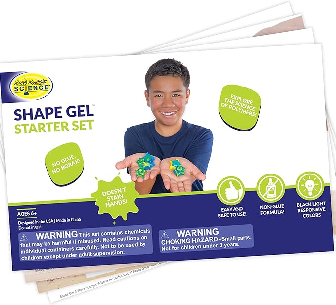 Steve Spangler Science Shape Gel Starter Kit – Hands-On Science Kit for Kids to Learn About Polymers, DIY Slime Kit for Classroom and Home Learning – STEM Activity for Ages 6+