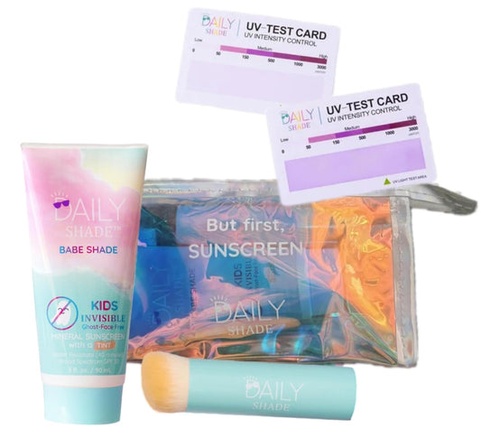 Kid's Sunscreen Starter Kit – Tinted Mineral Sunscreen for Face & Body with SPF 30, Shade Brush, Travel Bag & UV Card – Non-Nano Zinc, Reef Safe, Water Resistant & Hypoallergenic Skin Care