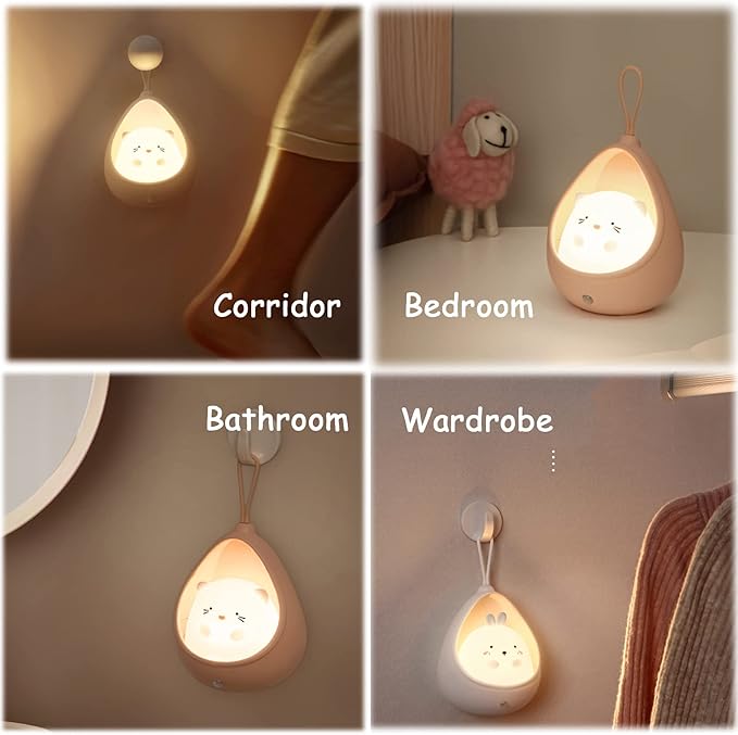 TriPro Cute Kitty Motion Sensor Night Light Wall Lamp,Rechargable,Bedroom Decoration for Kids Baby Toddler Teen Gift (Blue)