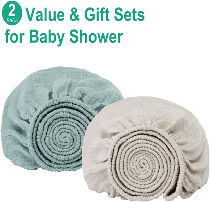 Muslin Fitted Crib Sheets for Girls & Boys-2 Pack 28"x 52" Soft Baby Mattress Sheet-No Slip Boho Neutral Breathable Toddler Cotton Bedding Sage Green & Beige