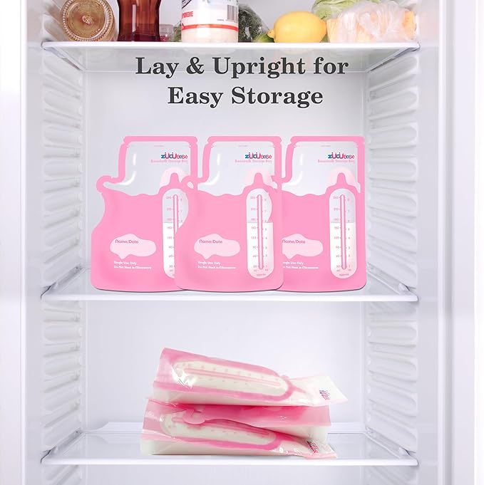 Breastmilk Storage Bags(50 Count)，8oz Milk Storage Bags for Breastfeeding，BPA Free with Easy Pour Spout, Self Standing, for Refrigeration and Freezing Red