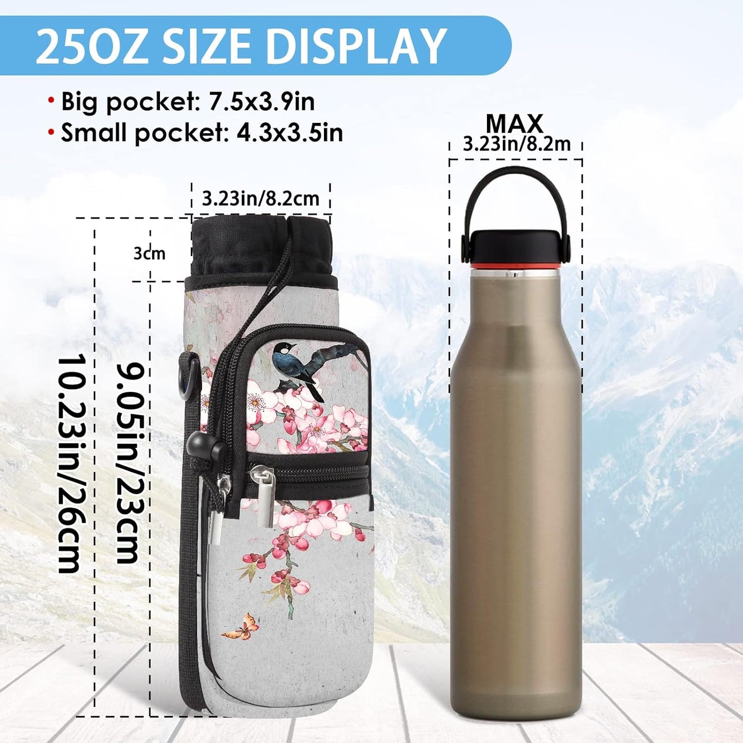 25/32/40/64oz Water Bottle Bag Holder Carrier-Insulated Crossbody Sling Case Sleeve with Strap & Pockets for Men Women Gym Cycling Travel Walking Hiking Camping