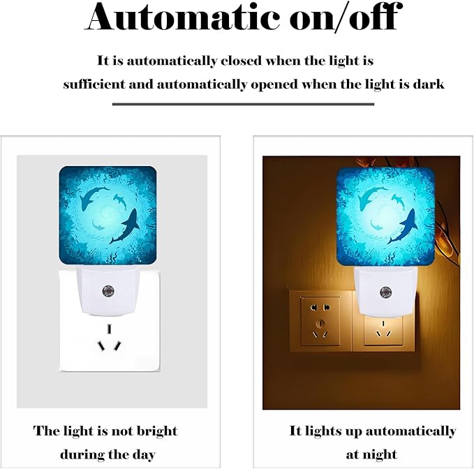 Floating Sharks Night Light,Plug Into Wall with Dusk to Dawn Light Sensors, Warm Nightlights for Bedroom, Bathroom, Hallway, Kitchen, Gifts Ideal for Boys Girls Women Men