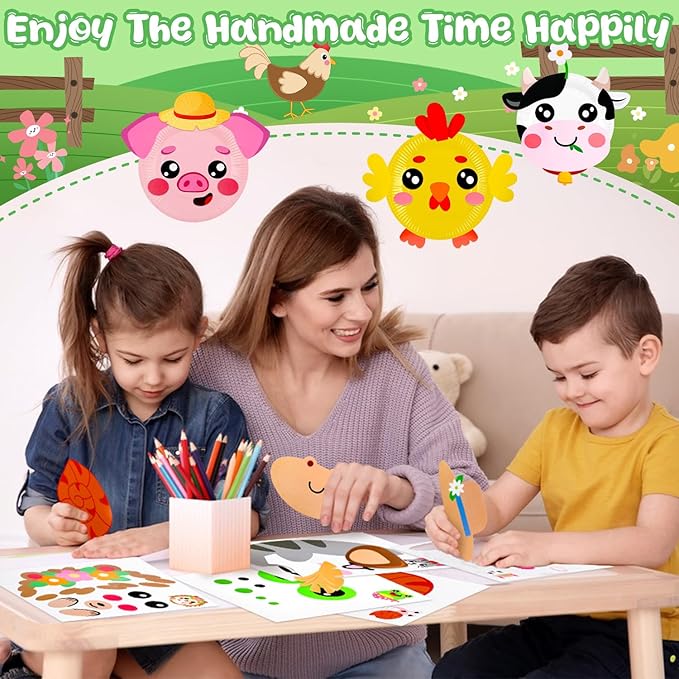 16 Pack Arts and Crafts for Kids, Toddler Crafts Animal Paper Plate Art Kit Gift for 3 4 5 6 Year Old Boys Girls DIY Kids for Birthday Party Favor Preschool Classroom Party Games (Farm)