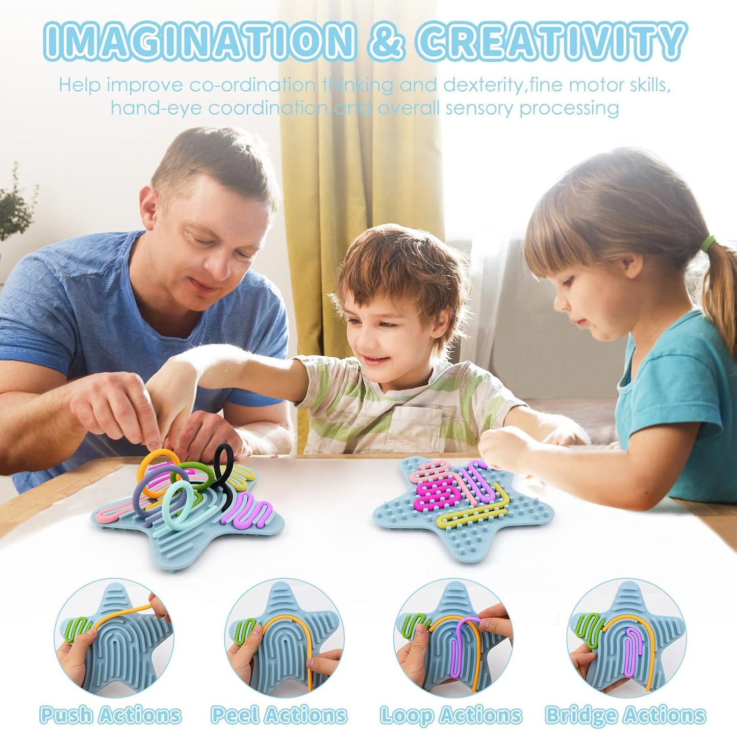 Sensory Toys for Toddlers Kids Sensory Activity Board Calming Fidget Toy for Stress Relief,Anxiety,ADHD,Silent & Mess-Free,Autism Sensory Products for Kids 3+ & Adults,Kids Travel Activity Toys (Blue)