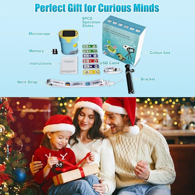 1000X Handheld Microscope for Kids, Weton 2.0" HD Screen Mini Digital Microscope w/Slides Kit Portable Edu Gift for Age 4-6 8-12 Children Students,32G SD Card & Tripod Stand Included