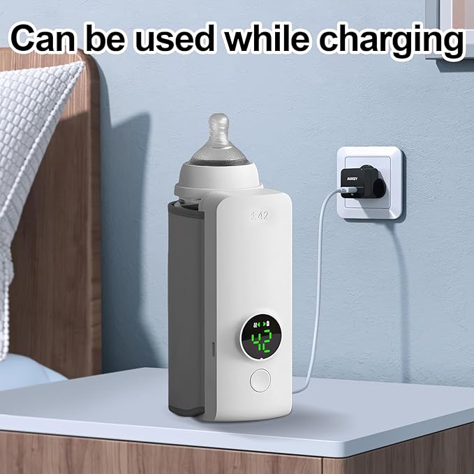 Portable Baby Bottle Warmer for Travel, Cordless Baby Bottle Warmer for Breastmilk and Formula, Rechargeable Bottle Warmer On The Go, Bottle Warmer with Temperature Control, LED Display