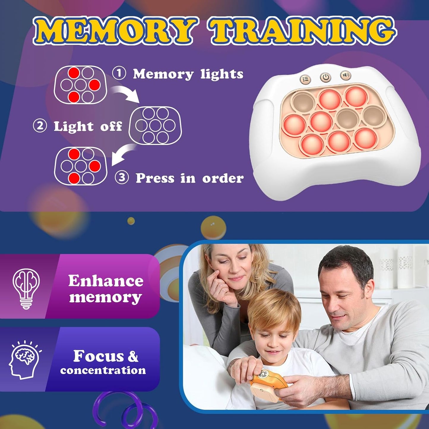 Quick Speed Push Puzzle Game Console Toys, Fast Push Bubble Game Light Up Pop Pro Fidget Games Pop Fidget Sensory Toys for Adults and Kids Bubble Stress Relief Handheld Electronic Pop Game for Kids