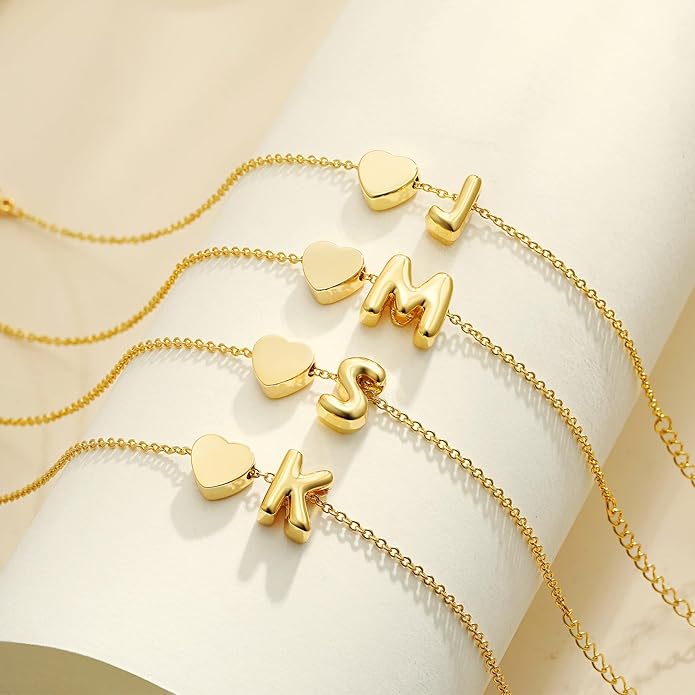 Heart Initial Bracelets for Women Girls - 18K Gold Plated A-Z Initial Bracelet Dainty Gold Bracelets for Women Teen Girl Gifts Trendy Stuff