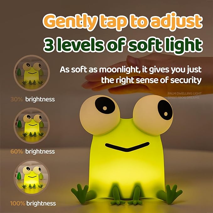 Frog Night Light for Kids, Cute Silicone Dimmable Nursery Night Light, Rechargeable Bedside Lamp, Portable Creative Gifts for Children, Teens, Girls, Boys Christmas Birthday