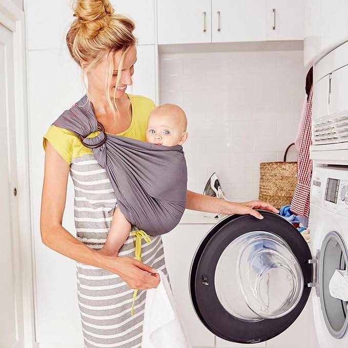 Mamaway Baby Ring Sling Carrier - Newborn and Toddler Sling (Supports up to 165lbs), IHDI Certified, Rayon & Linen Made, Soft & Breathable, Nylon 66 Safety Rings, Storage Pocket Design, Blue