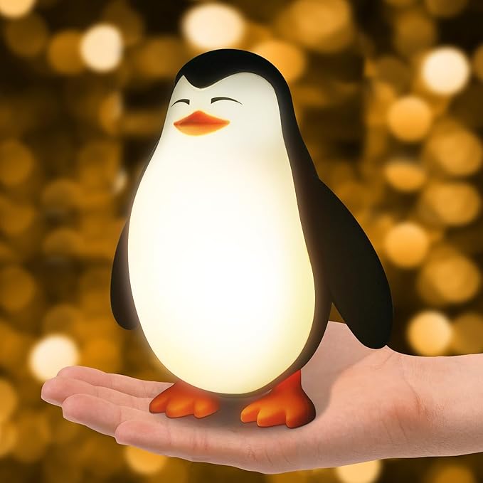 Tcamp Cute Penguin Night Light for Kids, 3 Level Dimmable Nursery Nightlight Lamp, Cute Silicone Squishy Lighted Penguin Tap Light, Rechargeable Bedside Touch Lamp for Toddler Baby