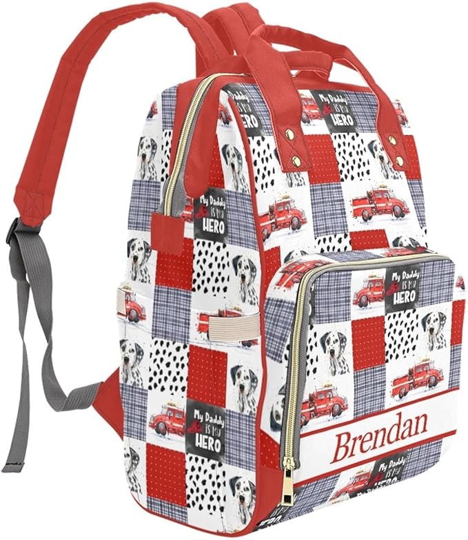 Fire Truck Personalized Diaper Bag with Custom Name – Custom Baby Tote Backpack for Mom, Unique Gift for New Parents, Baby Shower Essentials