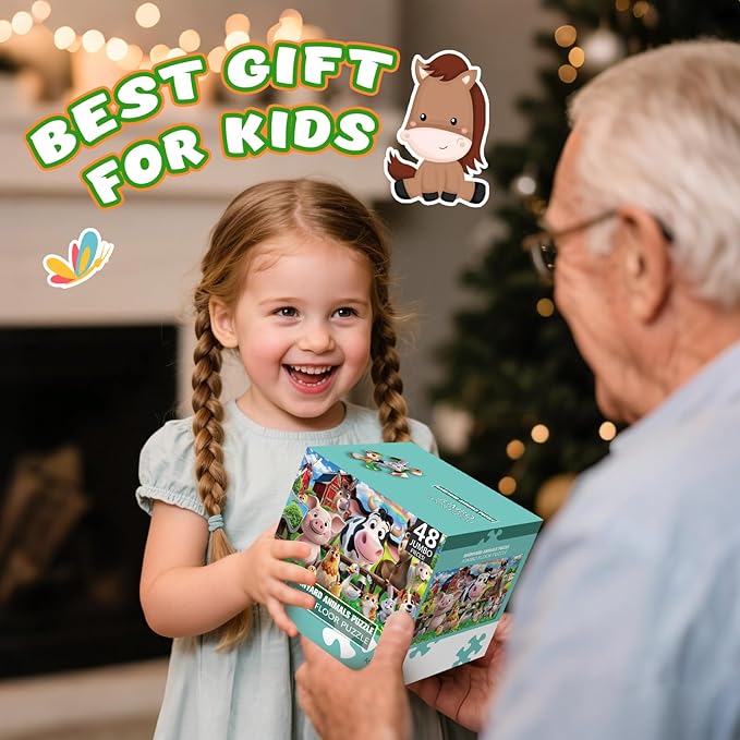 Jumbo Floor Puzzle for Kids,48 Pieces Farm Animals Puzzles for Toddlers 3-5,Large Barn Jigsaw Puzzles,Preschool Educational Animal Toys Gift for Boys & Girls Ages 4-8