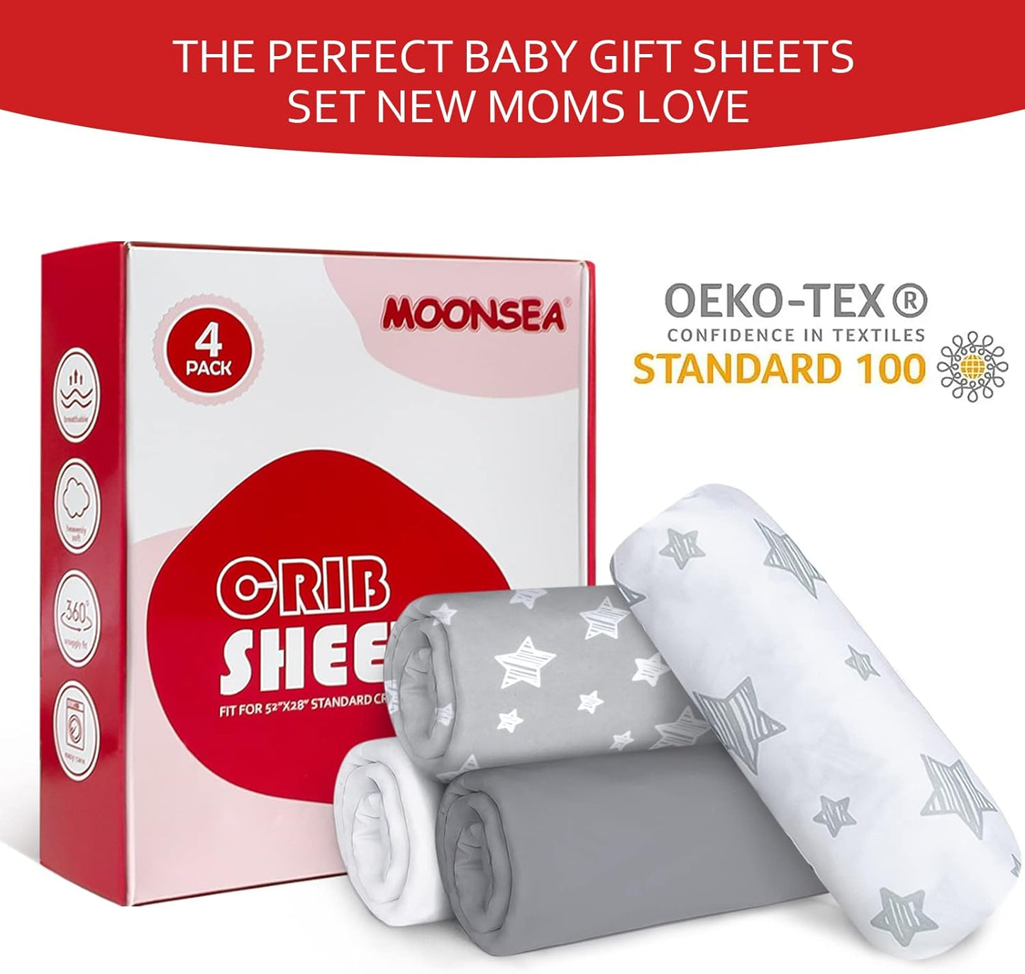 Crib Sheets for Boys or Girls 4 Pack, Fitted Crib Sheet for Standard Size Crib and Toddler Mattresses, Soft and Breathable Crib Sheets Baby Gift Boy Set, White
