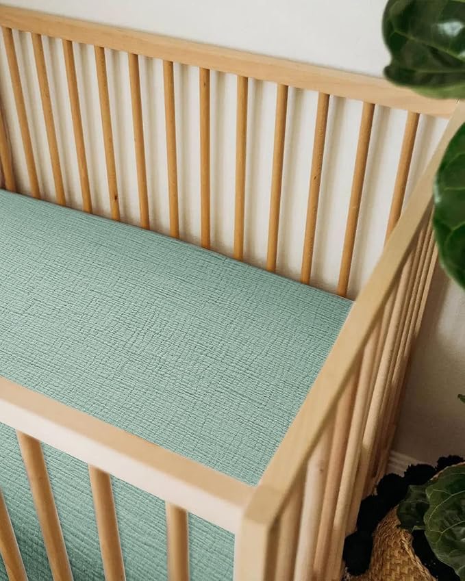 Bassinet Sheet for Baby Boy and Girl, Fitted Sheets for Rectangle, Oval, Hourglass Bassinet Mattress, Muslin Moses Basket Sheets with Neutral Style (Sage)