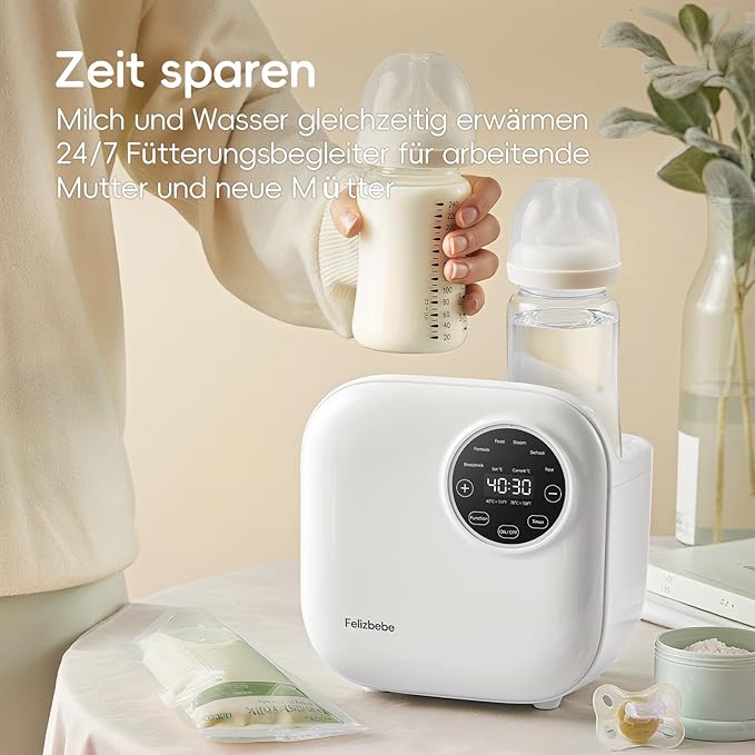 Baby Bottle Warmer, Felizbebe 10-in-1 Double Bottle Warmer for Breastmilk or Formula, Breast Milk Warmer for Baby, Accurate Temperature Control, Timer, Sterili-zing, Defrost, Heat Food, Keep Warm