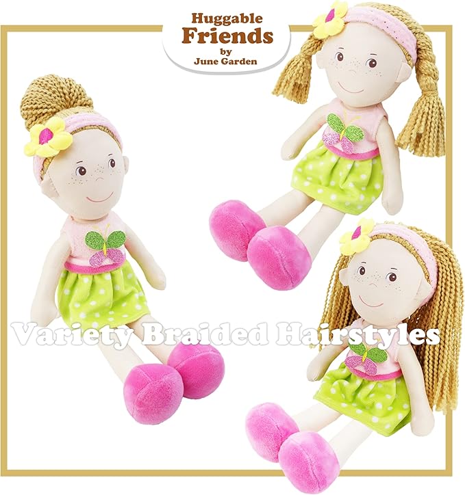 June Garden 14" Playmate Buddies - Plush Doll Aubrey with Her Stuffed Animal Companion Bunny Trixy