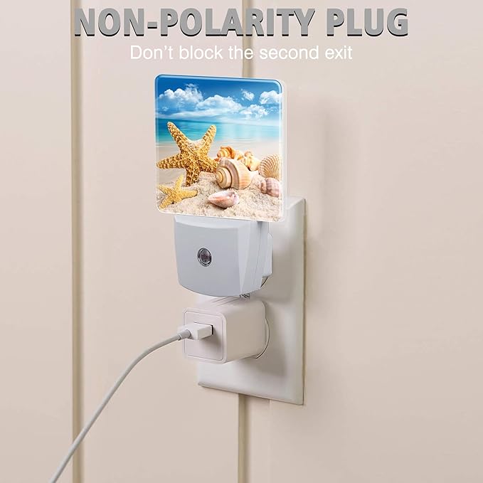 Starfish Seashells Beach Night Lights Plug into Wall for Girls Boys Room, Night Lights LED Lamp with Dusk to Dawn Sensor Nightlight for Bedroom Kitchen Bathroom Hallway Home Wall Decor